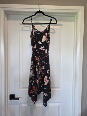 Reitmans Black Floral Spaghetti-Strap Asymmetrical Dress